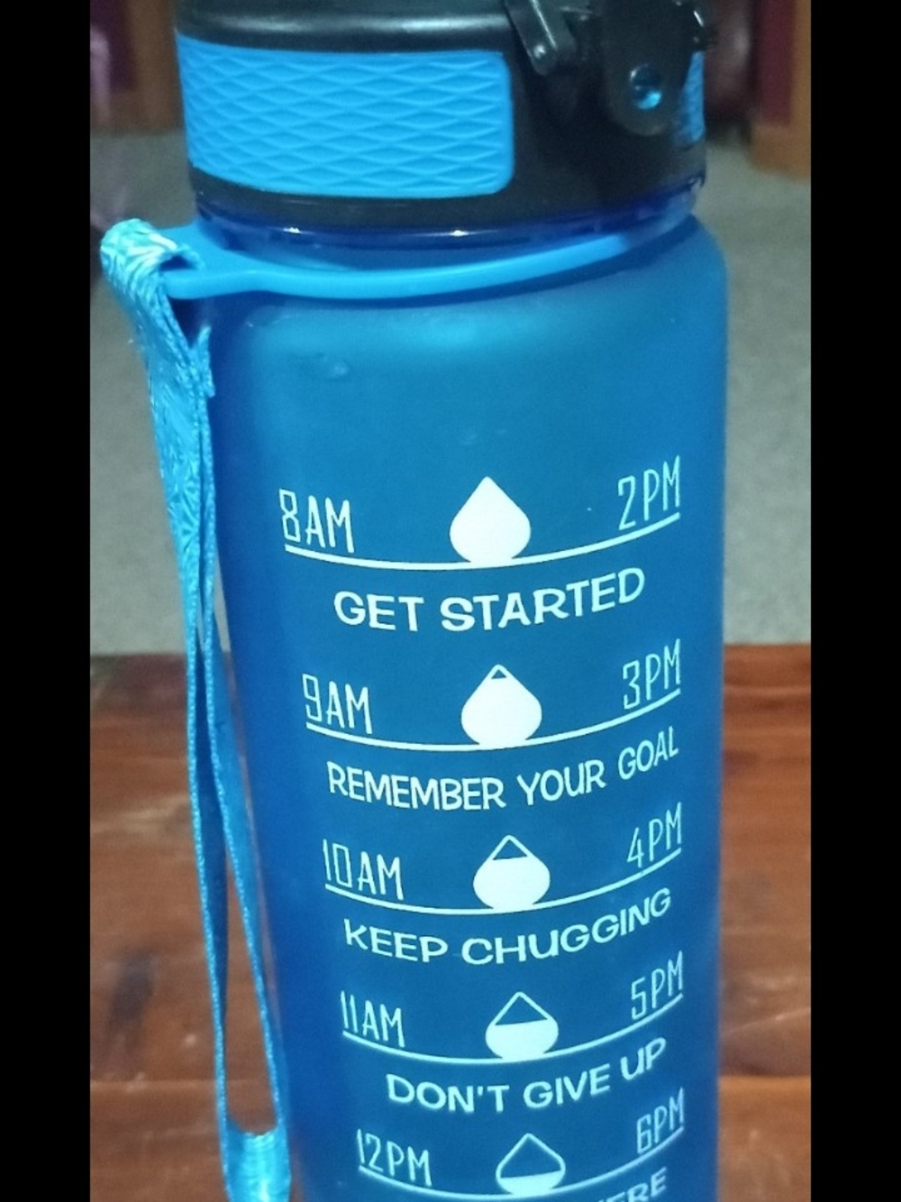 Blue Motivational Water Bottle with Time Marker